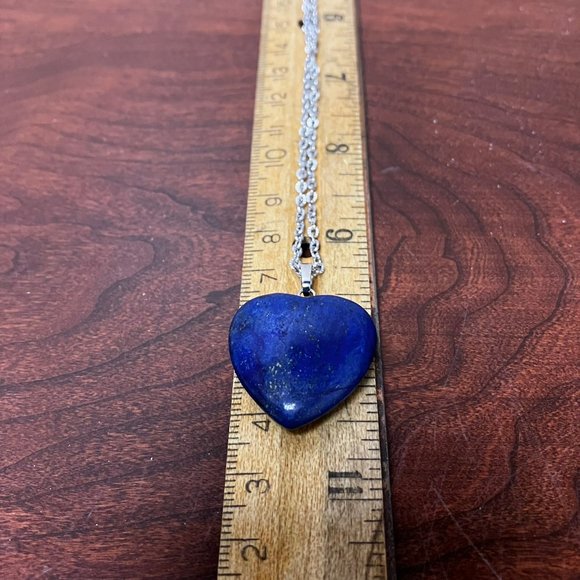 Genuine Lapis Lazuli Gemstone HEART Pendant 18 inch Stainless Steel Chain - Picture 16 of 16